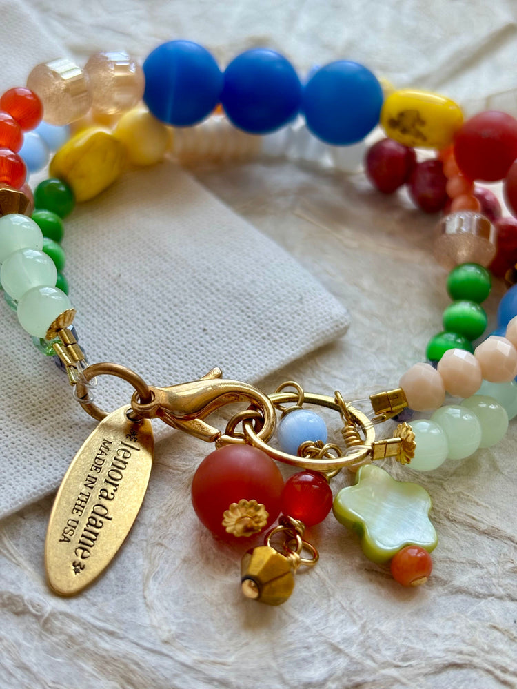 Folk Art Glass Beaded Three-Strand Bracelet