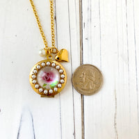 Cabbage Rose Photo Locket Necklace