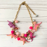 Pink Carnation Dinosaur Necklace