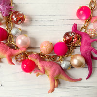 Pink Carnation Dinosaur Necklace