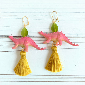 Pink Dinosaur Tassel Earrings