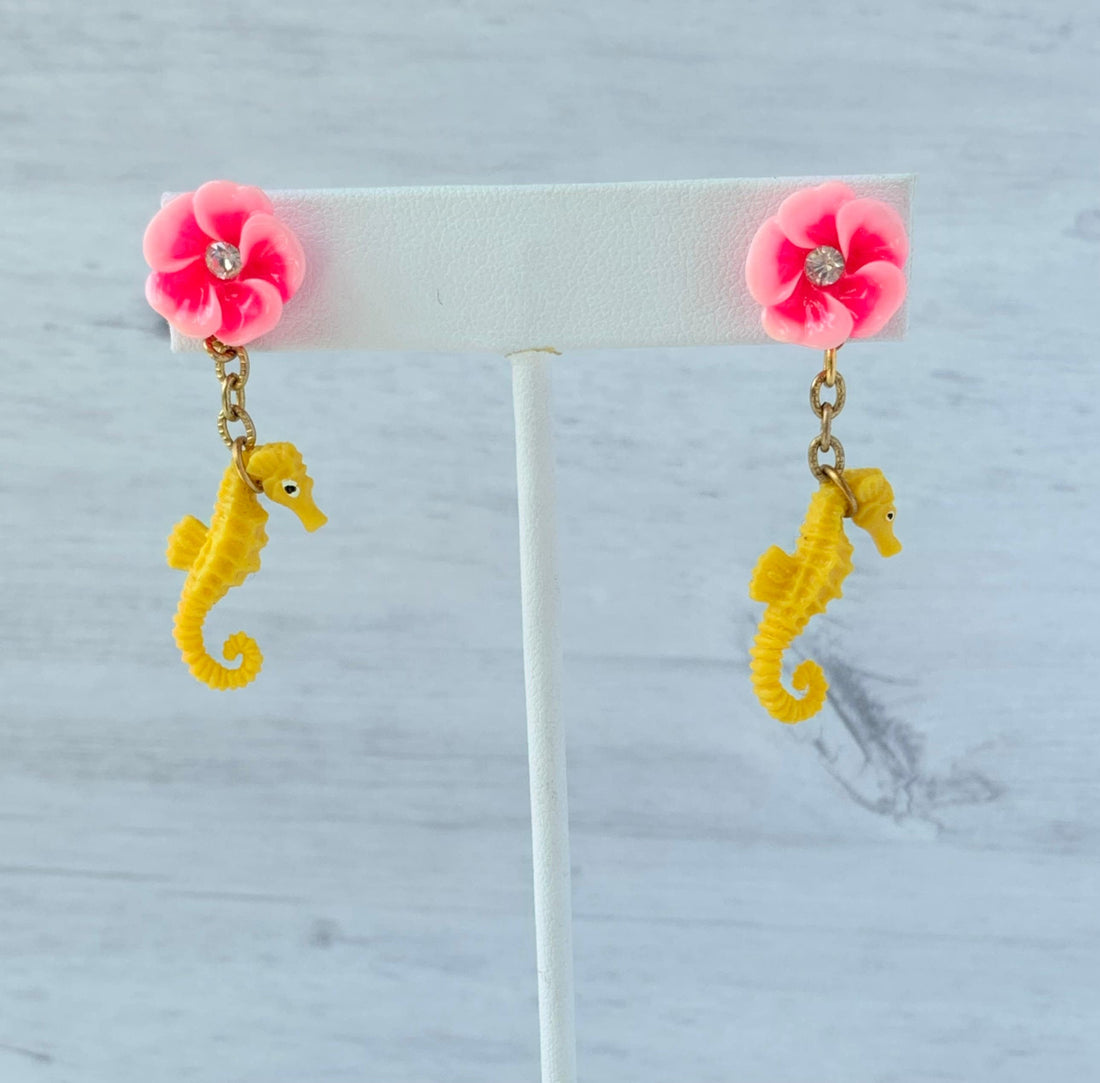 Coral Reef Seahorse Drop Earrings
