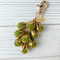 Olive Green Rhinestone Bead Cap Bag Charm