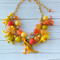 Sunny Yellow and Tangerine Orange Dinosaur Necklace