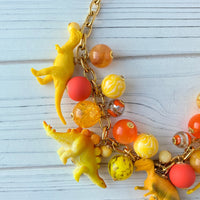 Sunny Yellow and Tangerine Orange Dinosaur Necklace