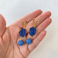 Druzy Crystal Earrings in Lake Blue