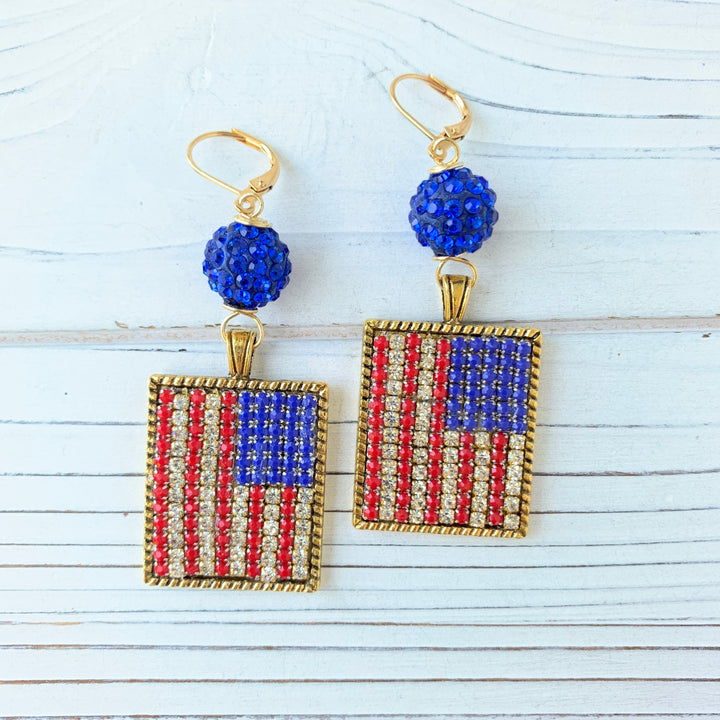 Lenora Dame American Flag Rhinestone Earrings