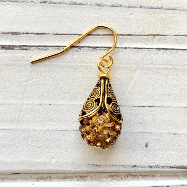 Filigree Bead Cap Rhinestone Earrings - Color Choices