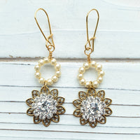 Lenora Dame Pearl and Rhinestone Floral Earrings