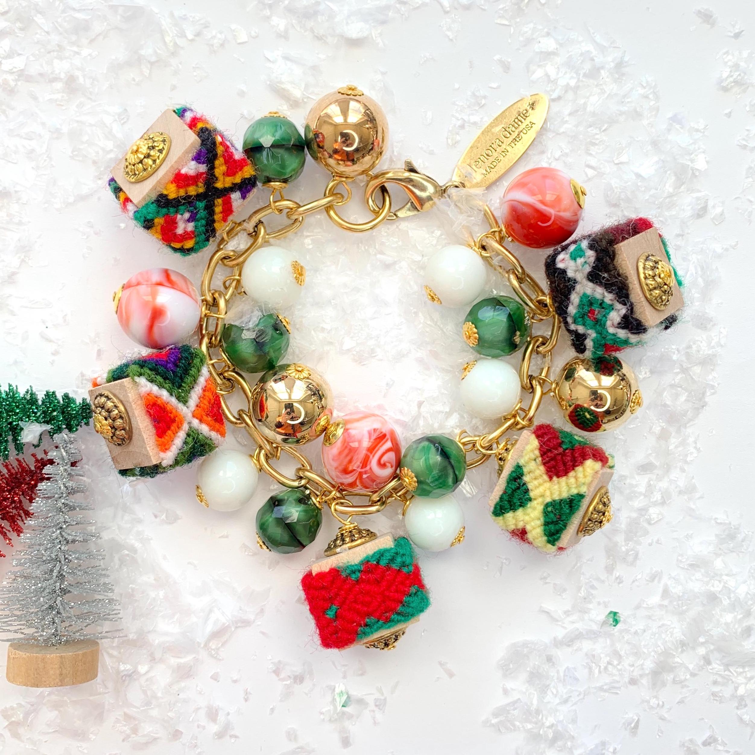 Enamel Christmas Charm Bracelet: Santa, Snowflake, Tree & Bell - Israel Enamel Christmas Charm Bracelet: Santa, Snowflake, Tree & Bell - Israel