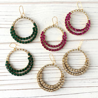 Magenta Rhinestone Hoop Earrings