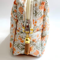 Peach Floral Quilted Makeup Bag, Makeup Pouch, Gifts for Mom - One-of-a-Kind