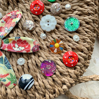 Cute As A Button Woven Straw Handbag - One-of-a-Kind