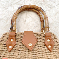 Lenora Dame Flamingo Straw Handbag for Summer with Bamboo Handle - One-of-a-Kind