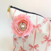 Pink Bows Makeup Bag, Zipper Cosmetic Pouch, Canvas Makeup Organizer - One-of-a-Kind