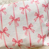 Pink Bows Makeup Bag, Zipper Cosmetic Pouch, Canvas Makeup Organizer - One-of-a-Kind