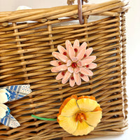 Floral Top Handle Wicker Handbag - One-of-a-Kind
