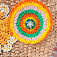 Sunburst Crochet Flower Raffia Tote Bag - One-of-a-Kind