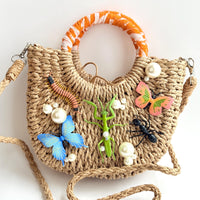 Garden Bugs Woven Straw Handbag - One-of-a-Kind