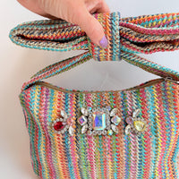 Rhinestone Straw Bow Clutch Purse - One-of-a-Kind