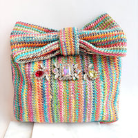 Rhinestone Straw Bow Clutch Purse - One-of-a-Kind