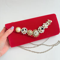 Lenora Dame Red Velvet Clutch Purse with Vintage Details - One-of-a-Kind
