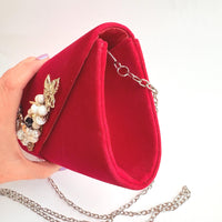 Lenora Dame Red Velvet Clutch Purse with Vintage Details - One-of-a-Kind
