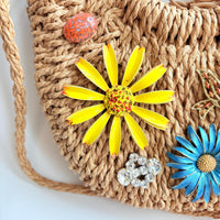 Lenora Dame Flowers Woven Straw Handbag - One-of-a-Kind