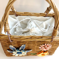 Floral Top Handle Wicker Handbag - One-of-a-Kind