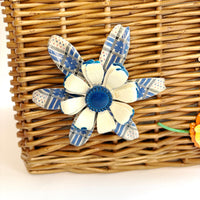 Floral Top Handle Wicker Handbag - One-of-a-Kind