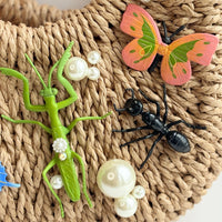 Garden Bugs Woven Straw Handbag - One-of-a-Kind