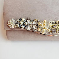 Lenora Dame Cloud Gray Faux Suede Clutch Purse with Vintage Details - One-of-a-Kind