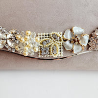 Lenora Dame Cloud Gray Faux Suede Clutch Purse with Vintage Details - One-of-a-Kind
