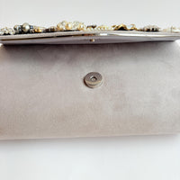 Lenora Dame Cloud Gray Faux Suede Clutch Purse with Vintage Details - One-of-a-Kind