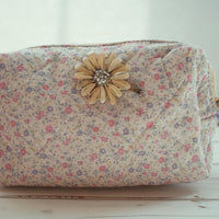 Lenora Dame One-of-a-Kind Stylized Daisy Quilted Cosmetic / Makeup bag