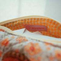 Lenora Dame One-of-a-Kind Orange Floral Quilted Cosmetic / Makeup bag