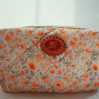 Lenora Dame One-of-a-Kind Orange Floral Quilted Cosmetic / Makeup bag