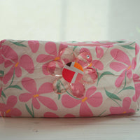 Lenora Dame One-of-a-Kind Pink Floral Quilted Cosmetic / Makeup bag