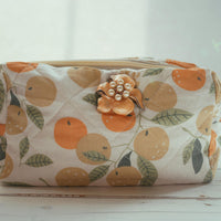 Lenora Dame One-of-a-Kind Orange Quilted Cosmetic / Makeup bag
