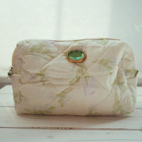 Lenora Dame One-of-a-Kind floral and leaf print Quilted Cosmetic / Makeup bag