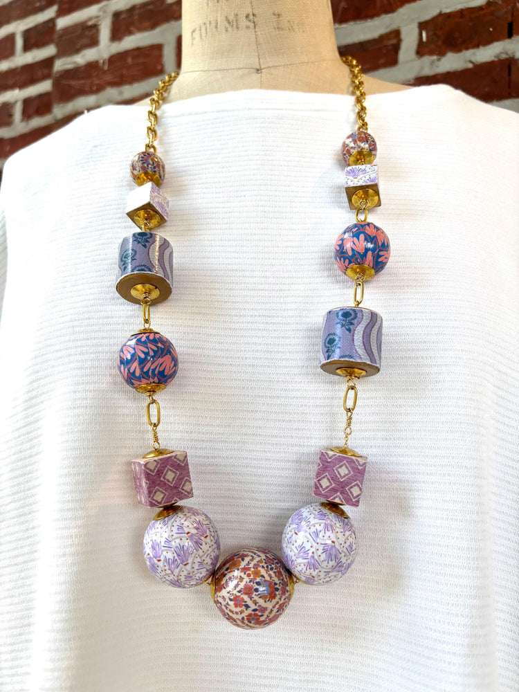 One-Of-A-Kind! Lenora Dame Lavender Vintage Print Necklace