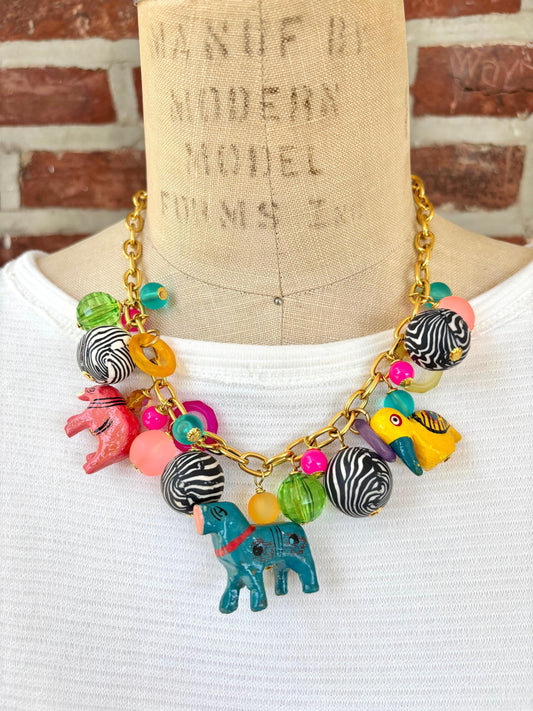 Lenora Dame Wooden Safari Animal Charm Necklace