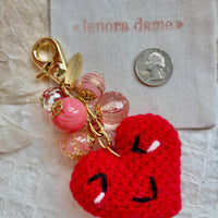 Lenora Dame Crochet Heart Bag Charm-3 Color Options