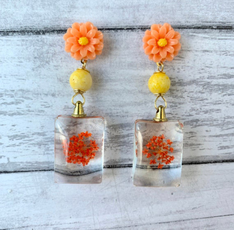 Marigold Dried Pressed Flower Earrings