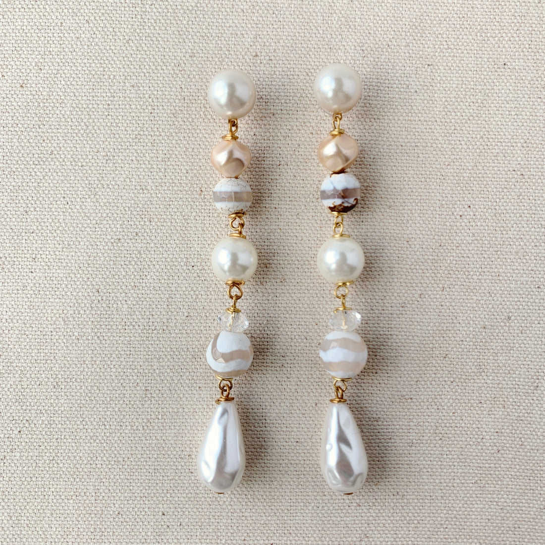 Magnolia Collection Pearl and Agate Chandelier Earrings