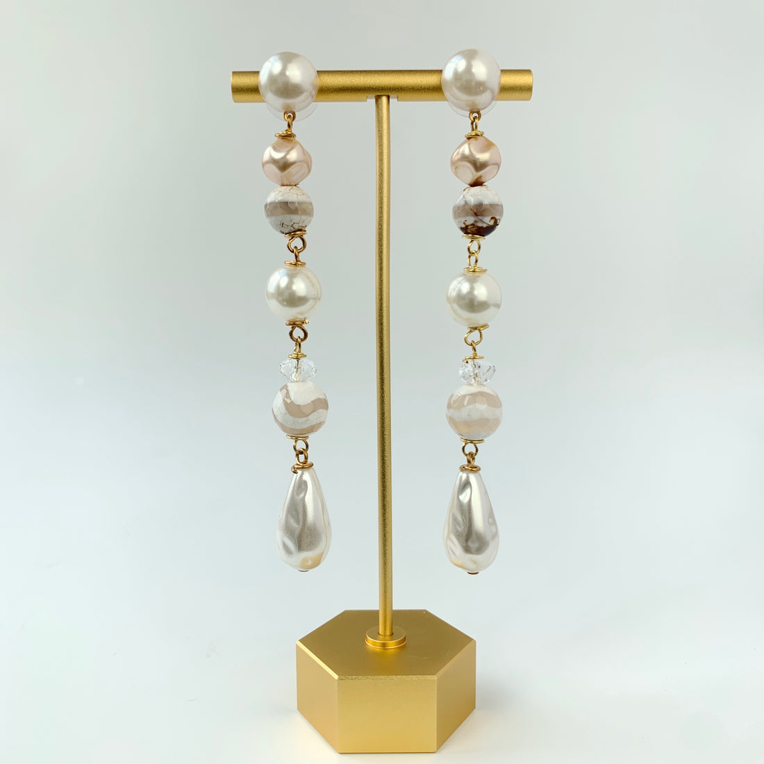 Magnolia Collection Pearl and Agate Chandelier Earrings