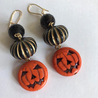 Lenora Dame Black Pumpkin Halloween Earrings