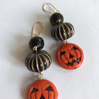 Lenora Dame Black Pumpkin Halloween Earrings