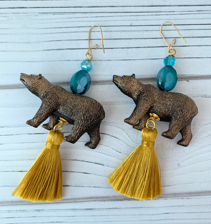 Lenora Dame Golden Bear Tassel Earrings