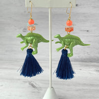 Lenora Dame Olive Spinosaurus Tassel Dinosaur Earrings